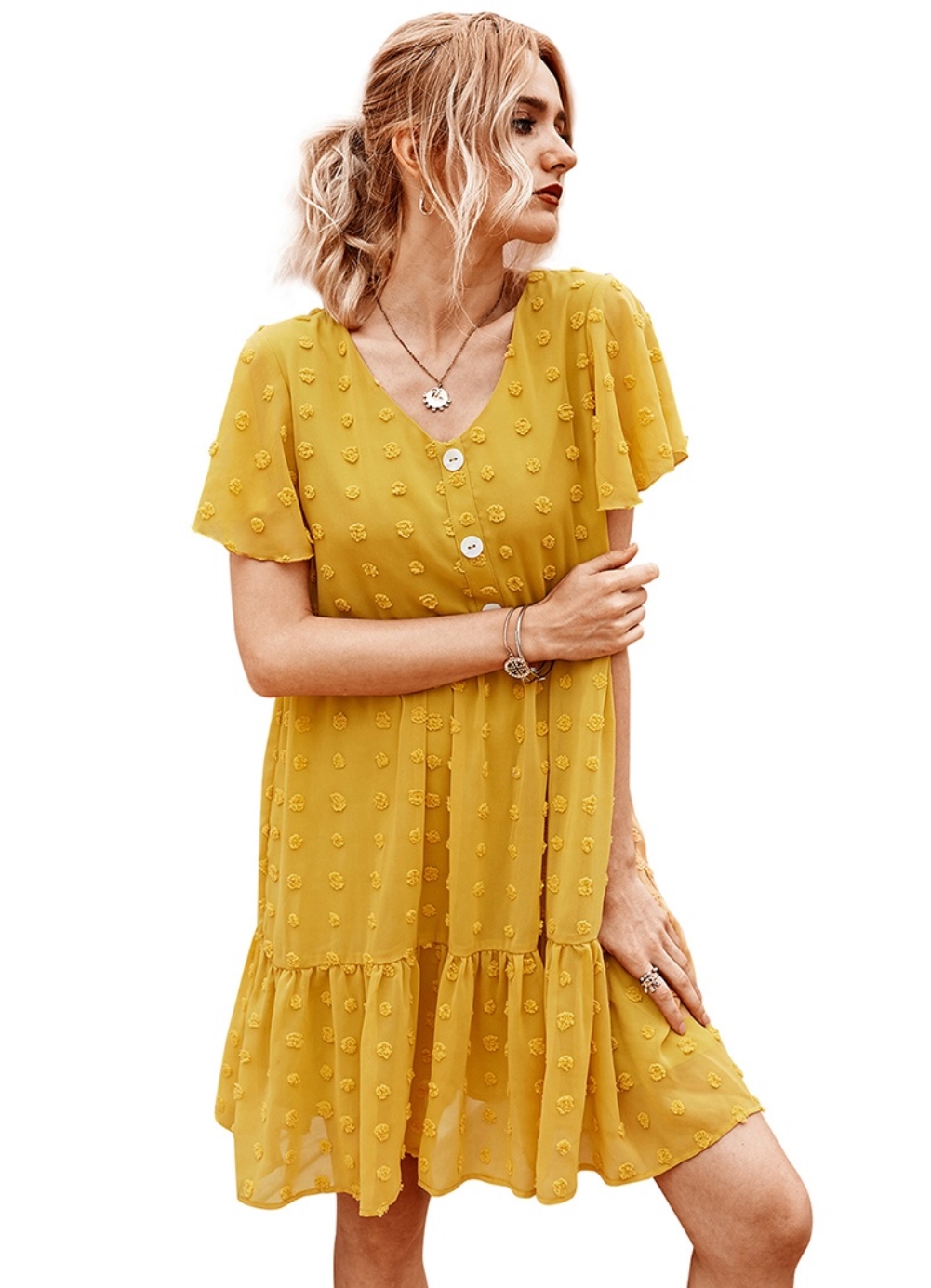 Summer V-Neck Floral Short Chiffon Dress