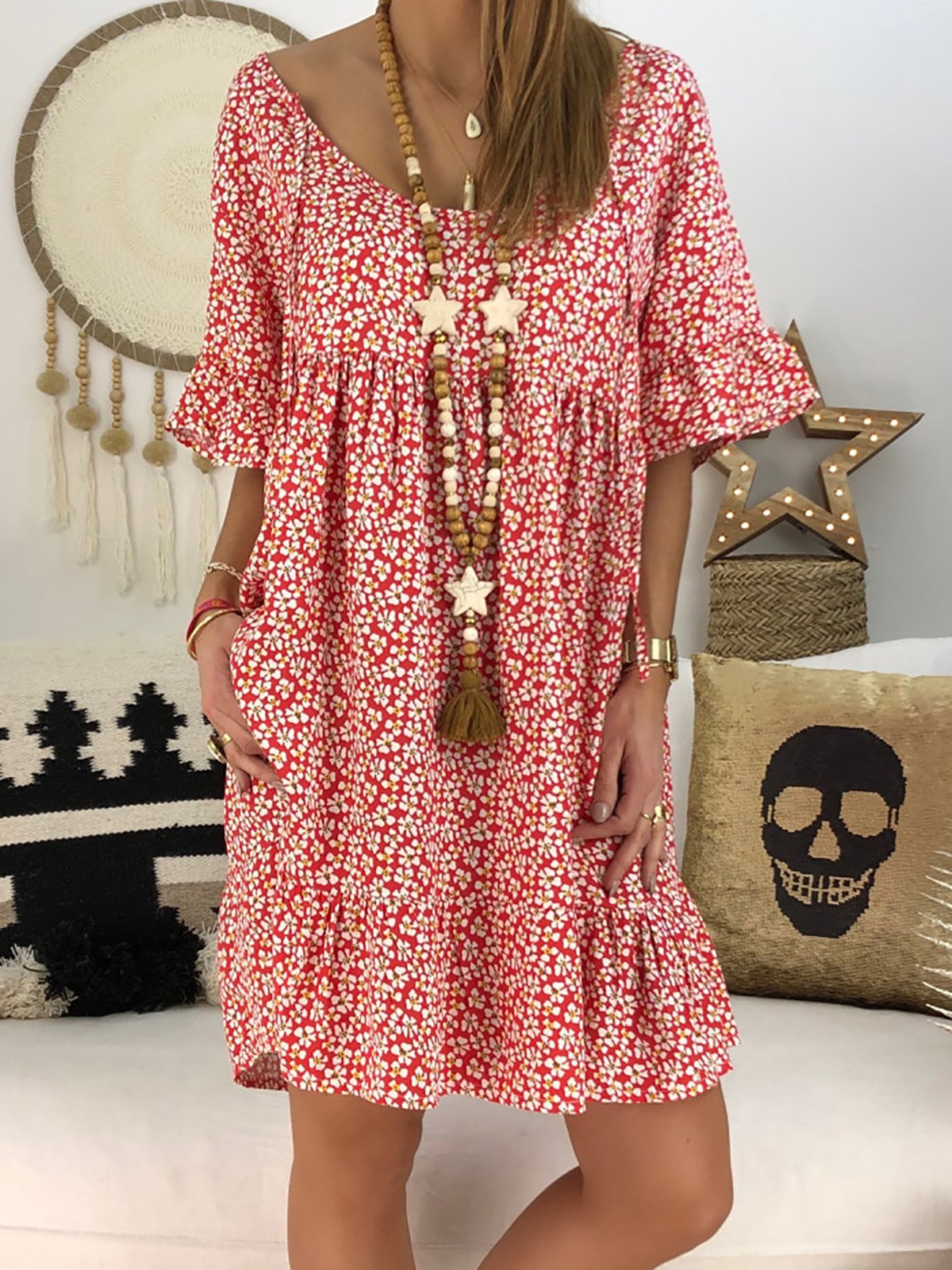 Chic Abstract Printed Short Sleeve Dress