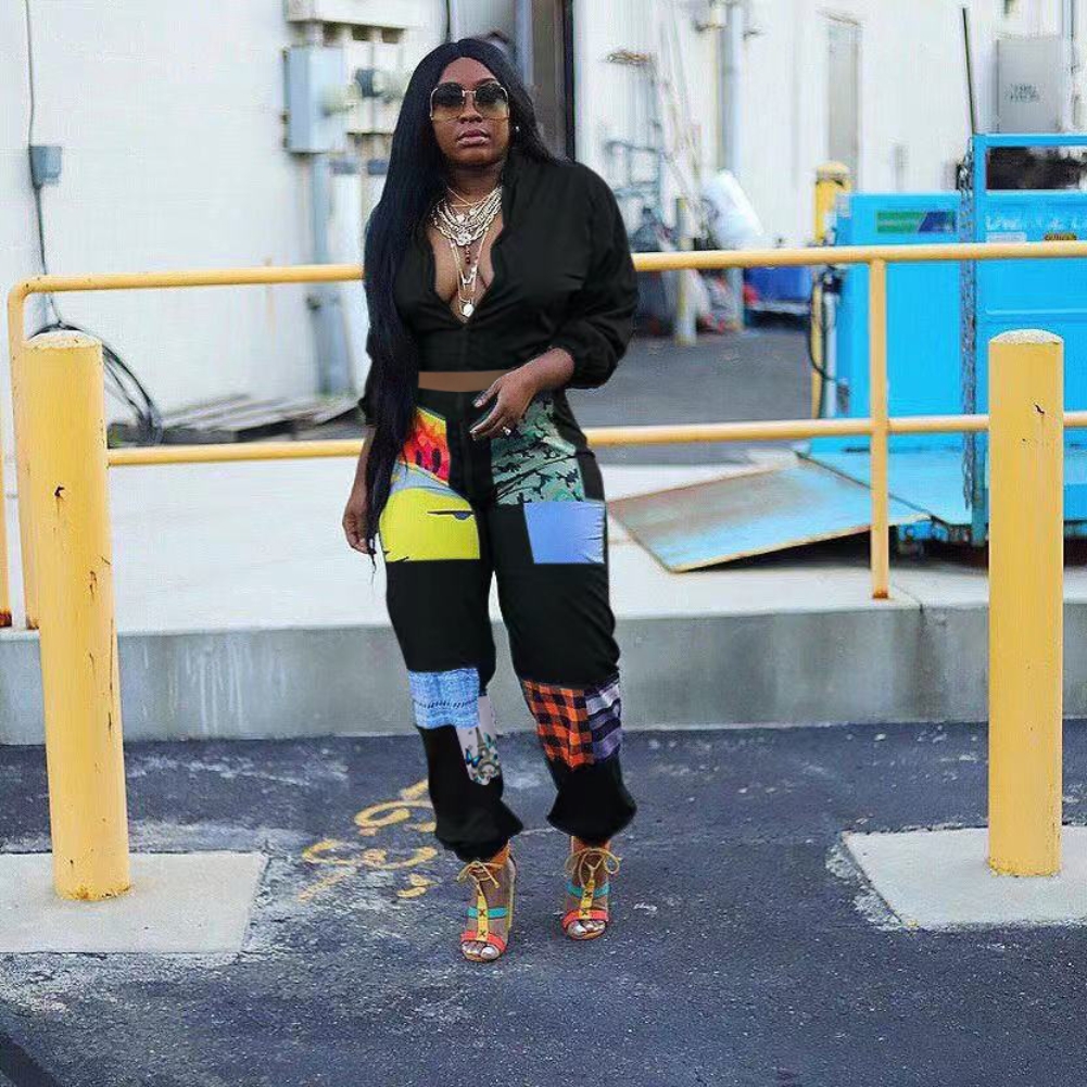 Casual Print Two Piece Matching Crop Top and Pants Set