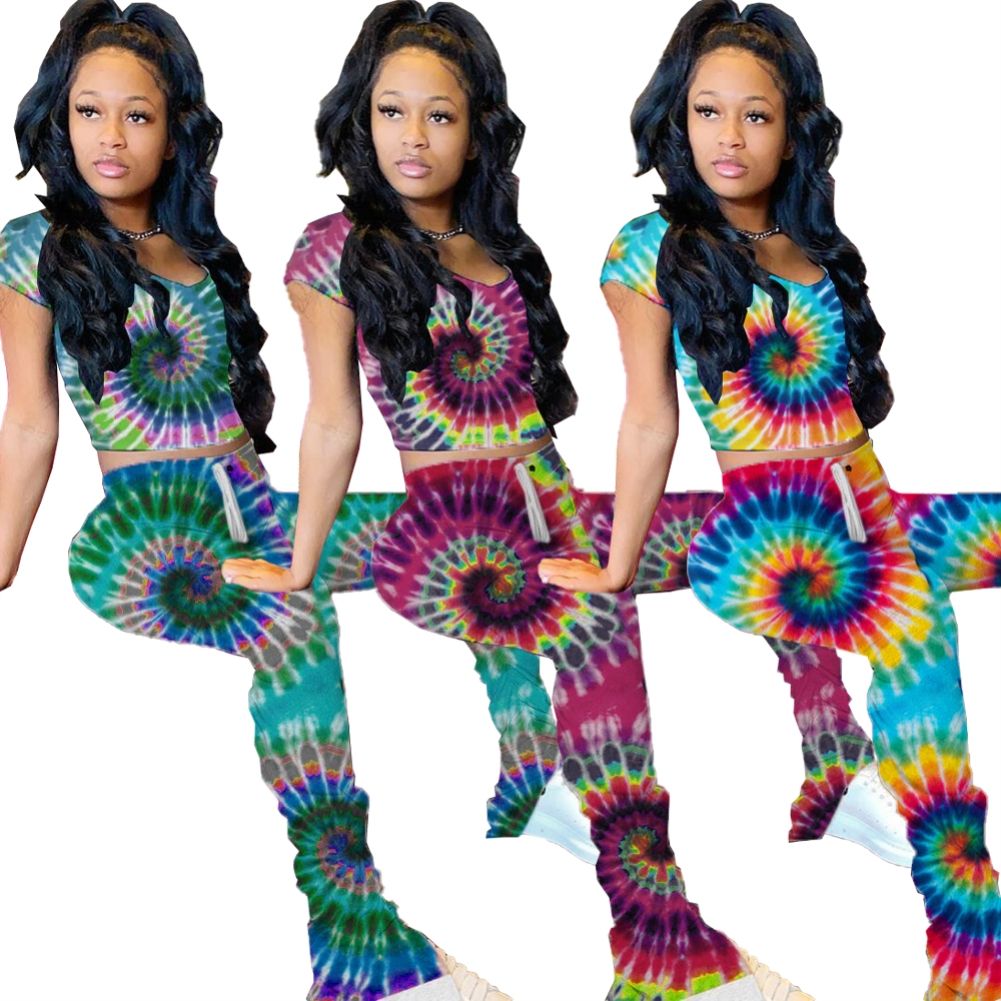 Summer Tie Dye Two Piece Stacked Legging Set