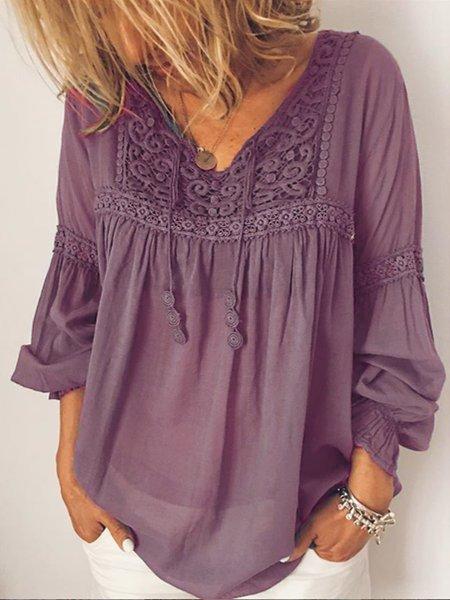 Navy Blue Long Sleeve Cotton-Blend Shirts & Tops