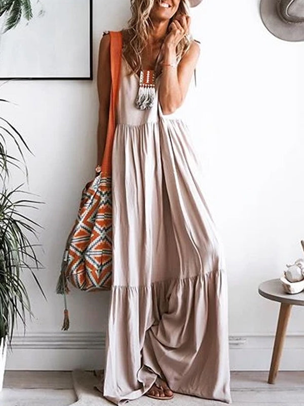 Cotton Loose Solid sleeveless Casual dress