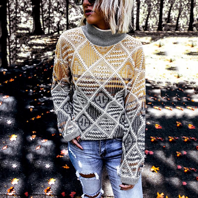 Women's Casual Printed Color Round Neck Loose Sweater