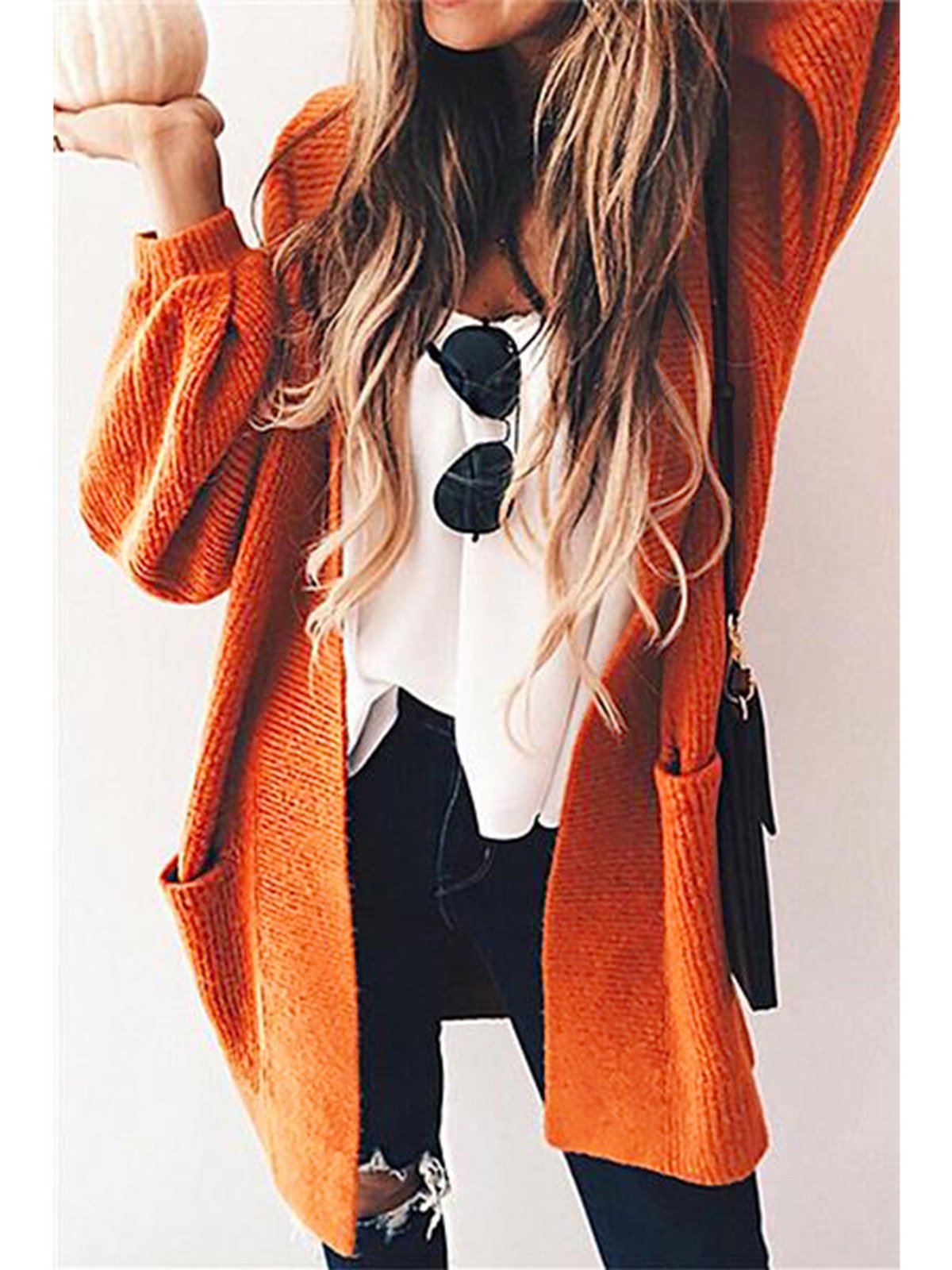 Casual Solid Plain Pocket Cardigan