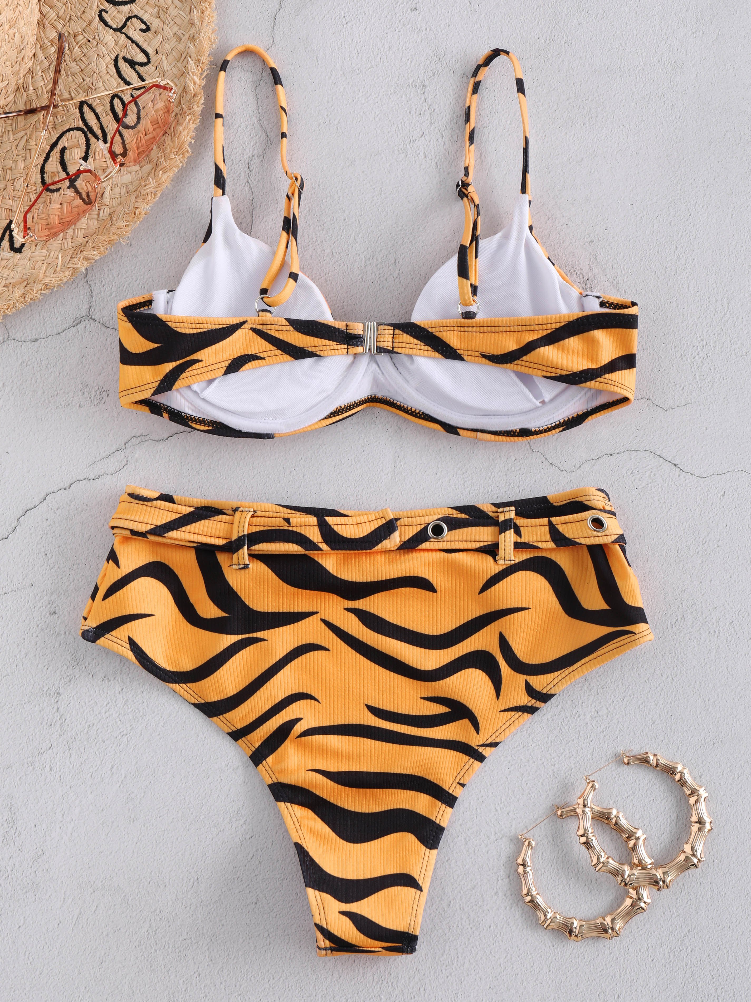 Tiger Print Buckle Bikini