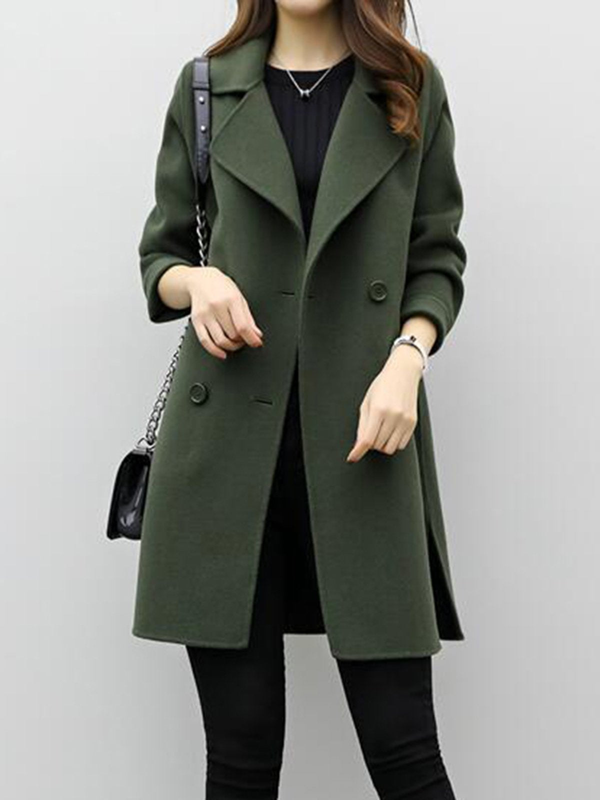 Long Sleeve Solid H-line Pea Coat