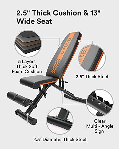 UREVO Weight Bench, Adjustable Weight Bench Strength Training Benches Folding with Leg Extension