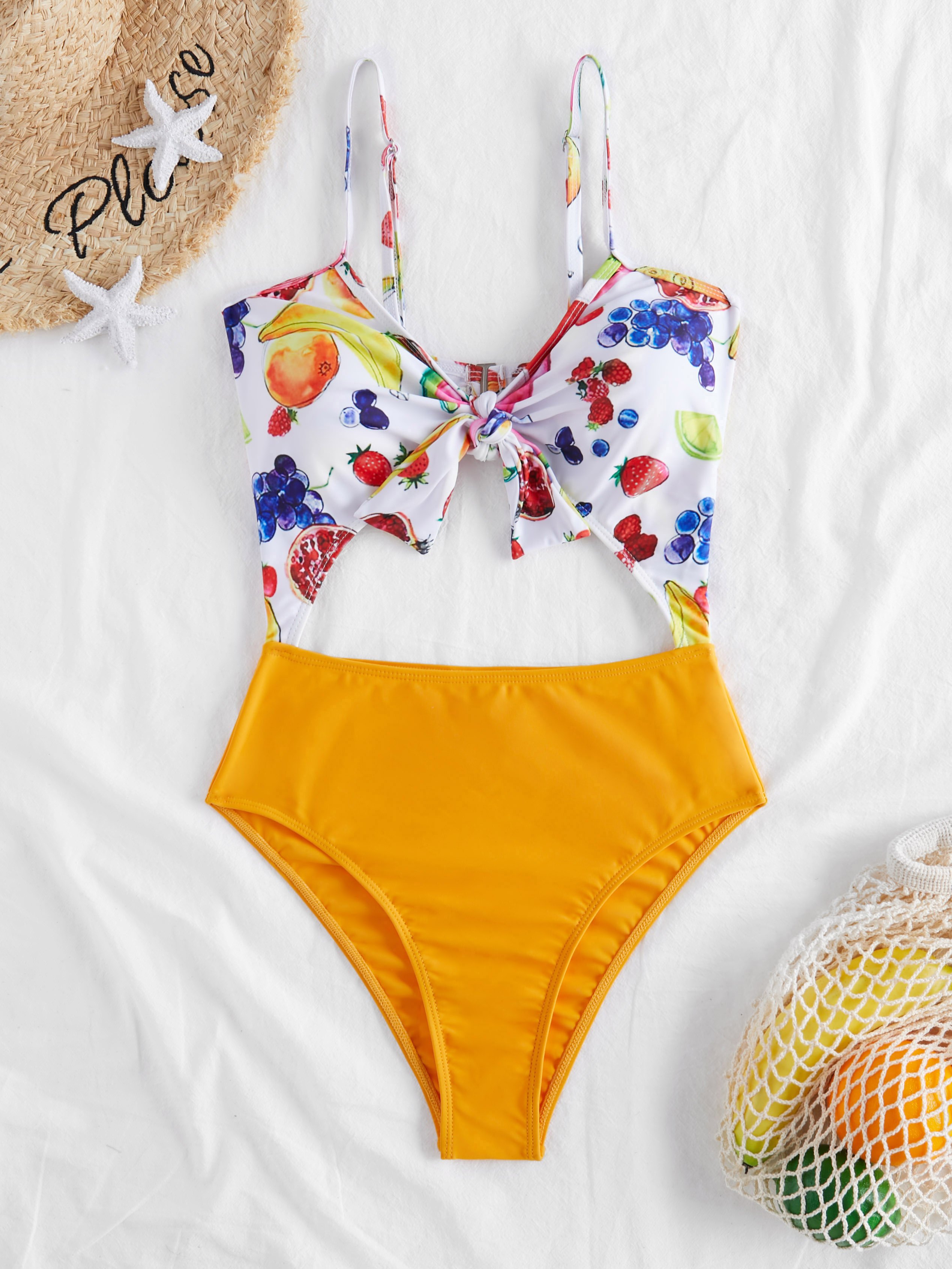 Fruit Print Cut Out One-Piece Swimsuit