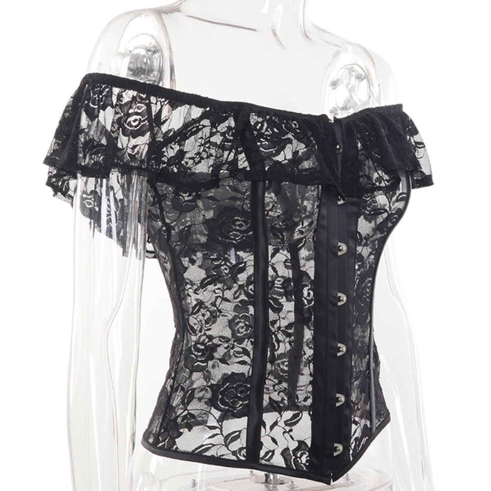 Sexy Off Shoulder Black Lace Corset Bodysuit