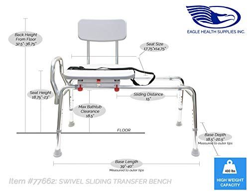 Bathtub Transfer Bench and Shower Chair (Reg) (77662). Swiveling and Sliding system