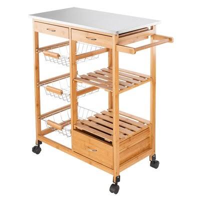 Rolling Kitchen Cart with Stainless Steel Top Prep Savour