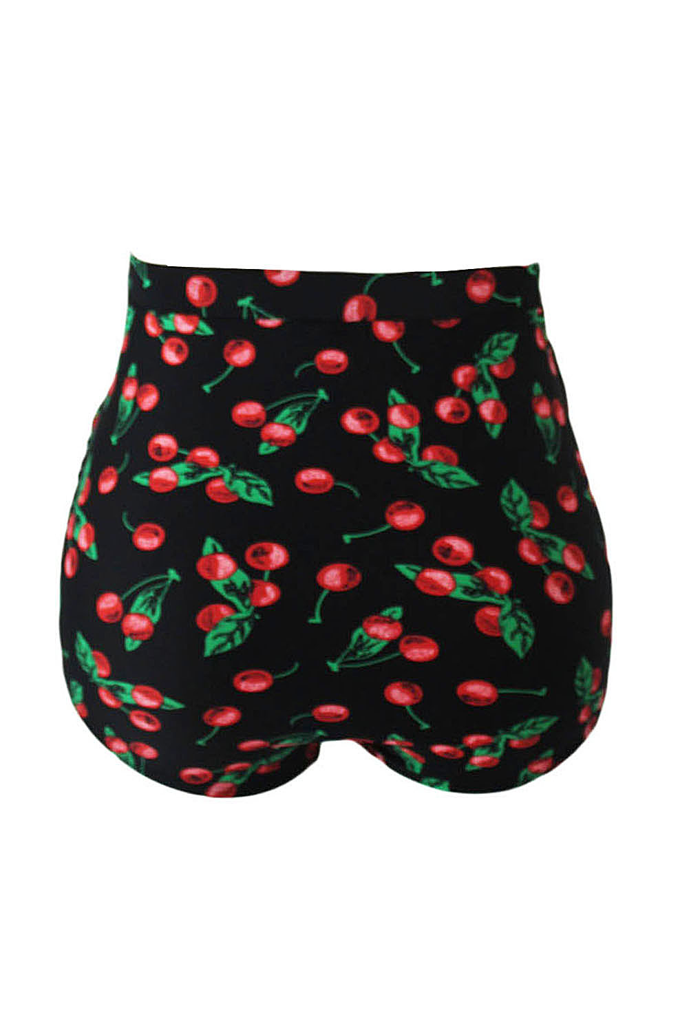 Cherry Print Black Retro High Waist Swim Bottom