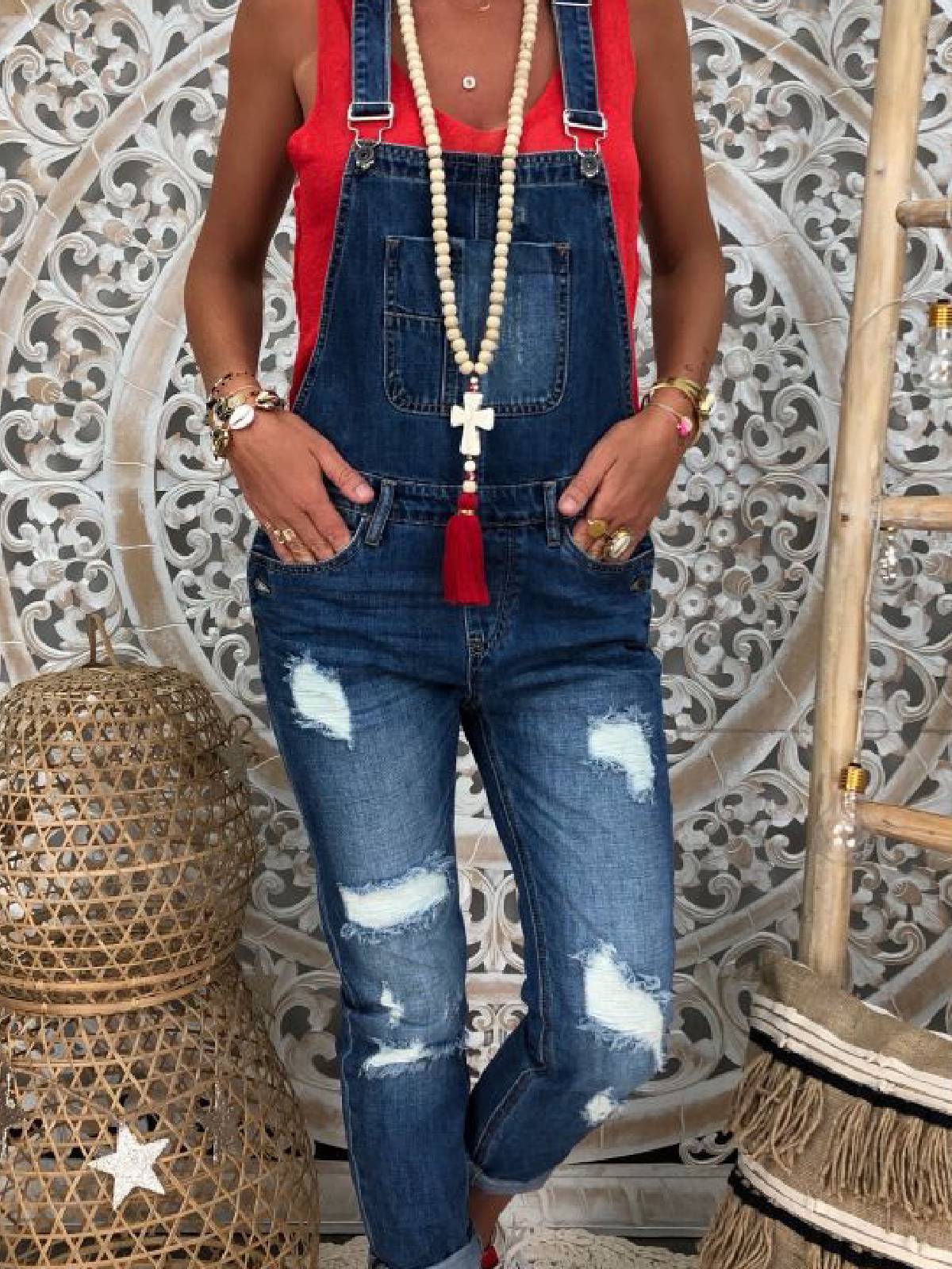 Square Neck Cotton-Blend Casual One-Pieces