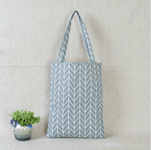 Women Linen Cotton Plaids Canvas Shopping Shoulder Bags