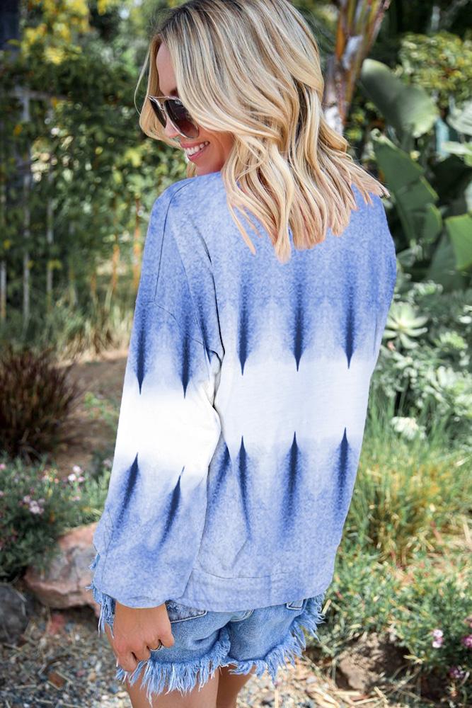 Sky Blue Color Block Tie Dye Pullover Sweatshirt