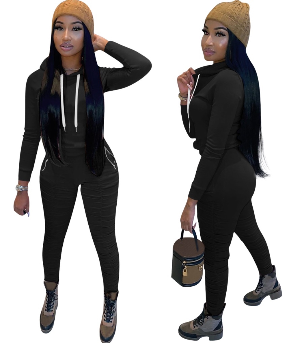 Casual Plain Two Piece Hoodie Stacked Tracksuit