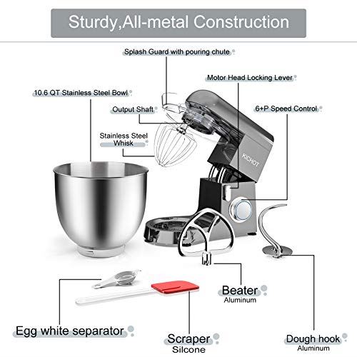 10.6 Qt 800W Powerful Metal Housing Electric Tilt Head Food Mixer