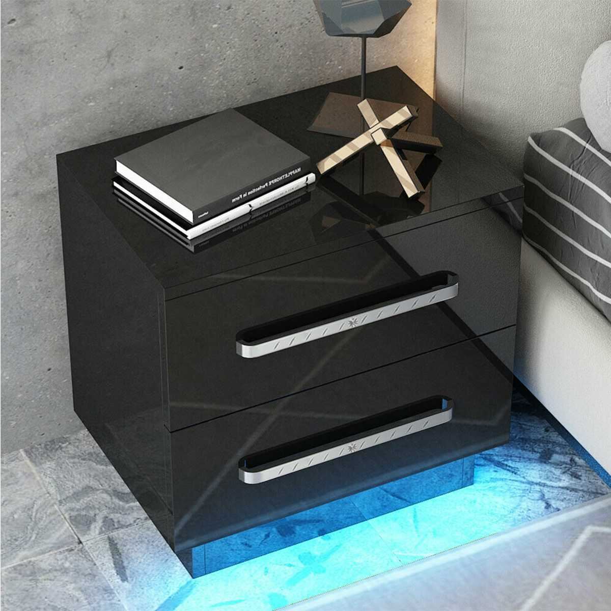 LED Bedside Table Coffee Tea Table With 2 Chest of Drawer Bed side Table