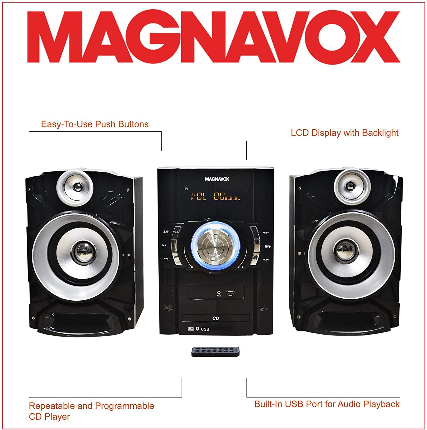 3-Piece CD Shelf System with Digital PLL FM Stereo Radio, Bluetooth Wireless