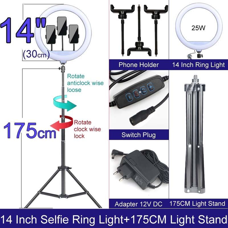 14 Inch Ring Light With Stand Phone Holder Lamp without Tripod For Live Video Streaming