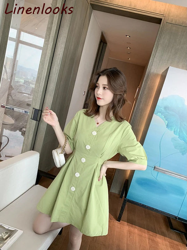 V-neck halter gentle sweet short sleeved dress