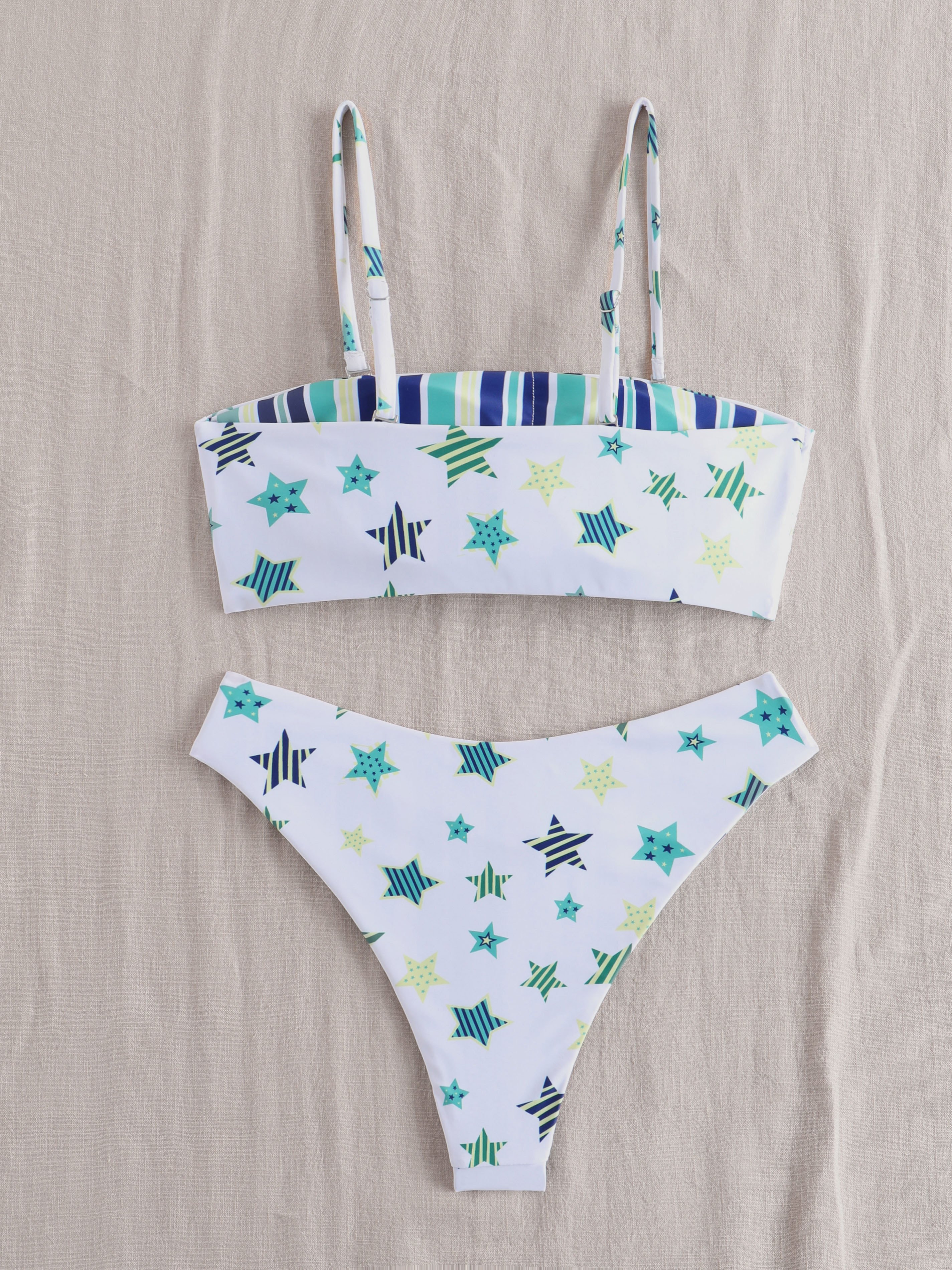 Stripe Star Print Strap Bikini