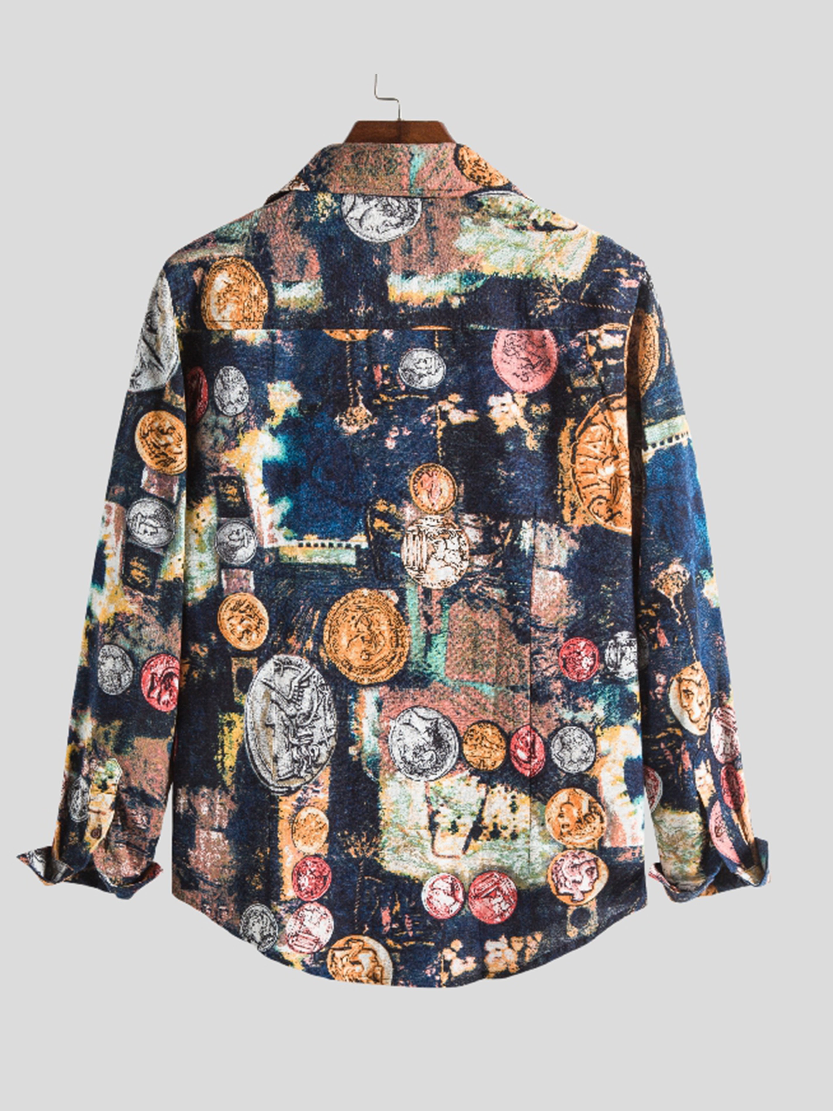 Men's Retro Printed Pattern Button Up Shirt