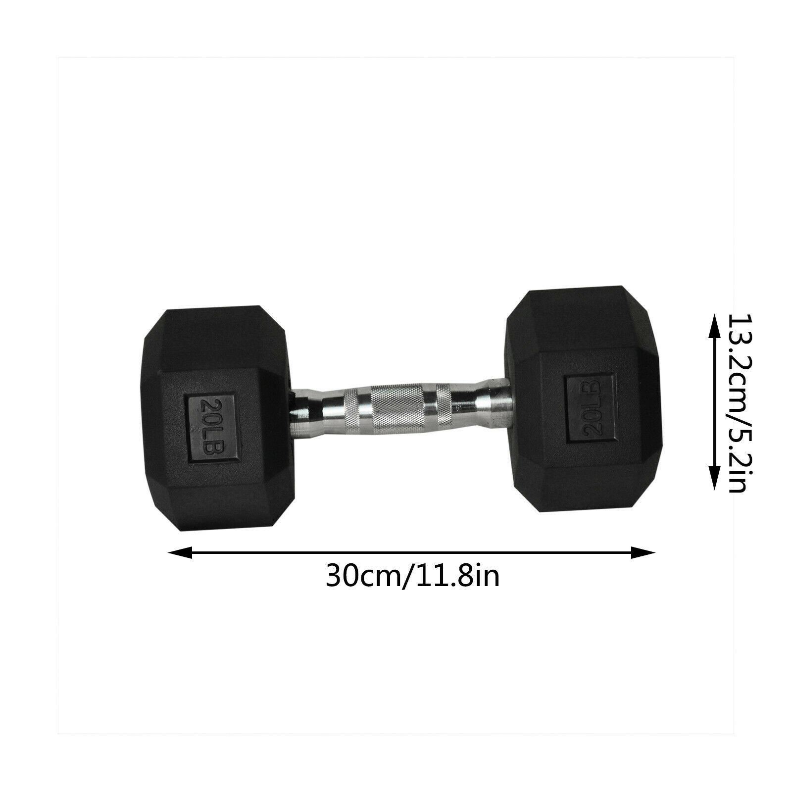 10Pair Rubber Dumbbells 5-50 lb with Dumbbells Rack Hexagonal Home Gym Equipment