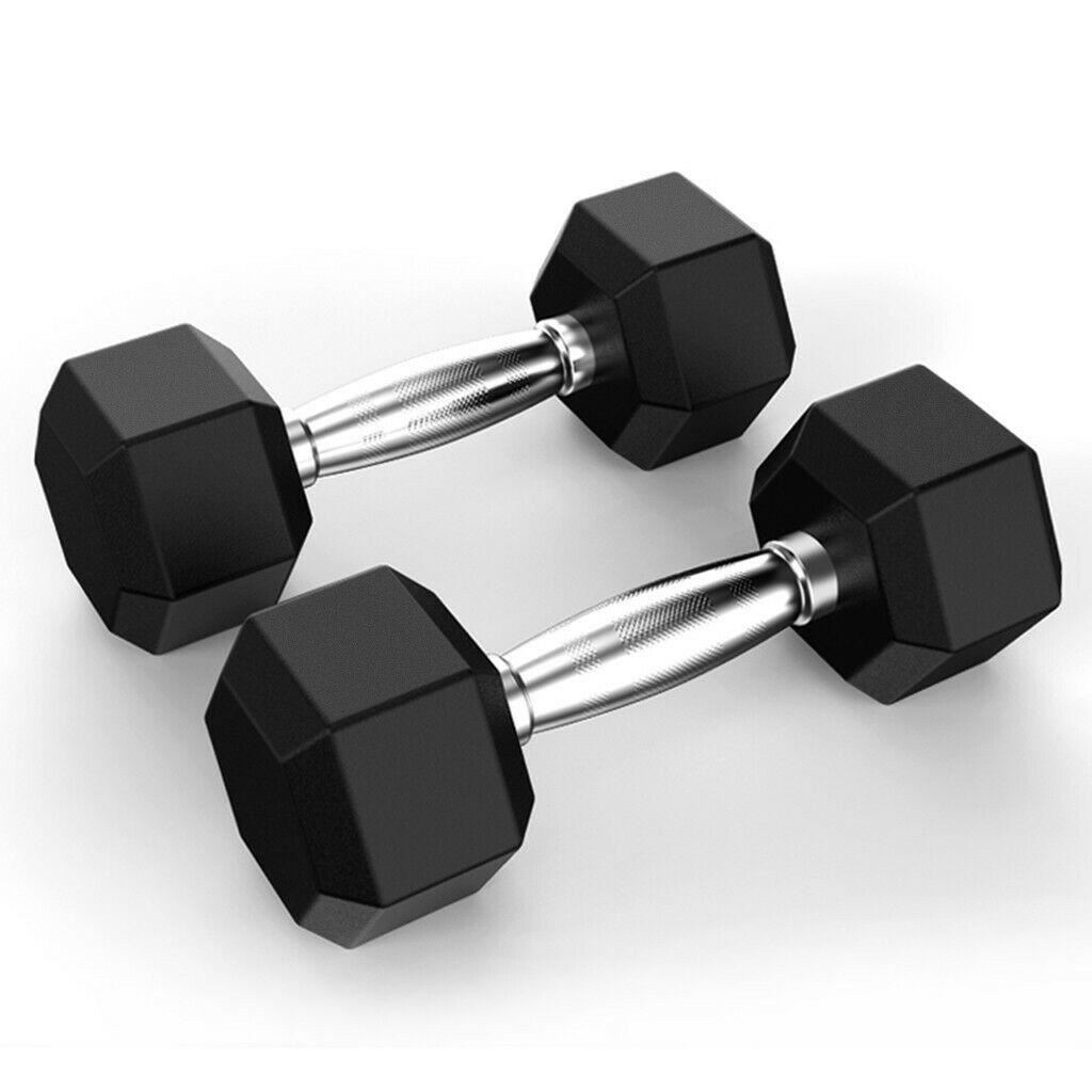 10Pair Rubber Dumbbells 5-50 lb with Dumbbells Rack Hexagonal Home Gym Equipment