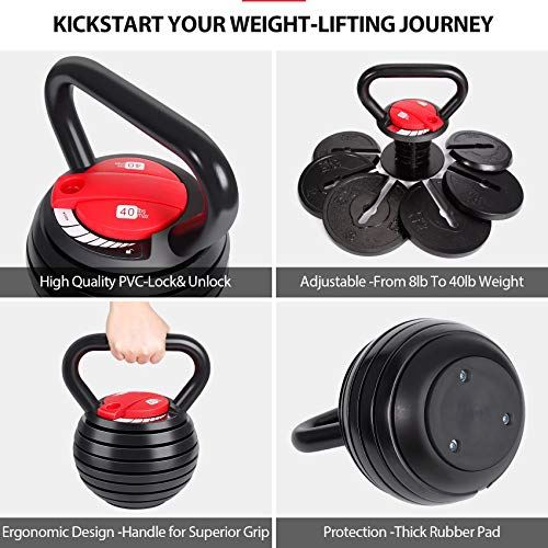 Kettlebell Weight Set, TopMade Cast Iron Adjustable Kettlebell Set Strength Training Exercise 10lb-40lb Kettle Ball