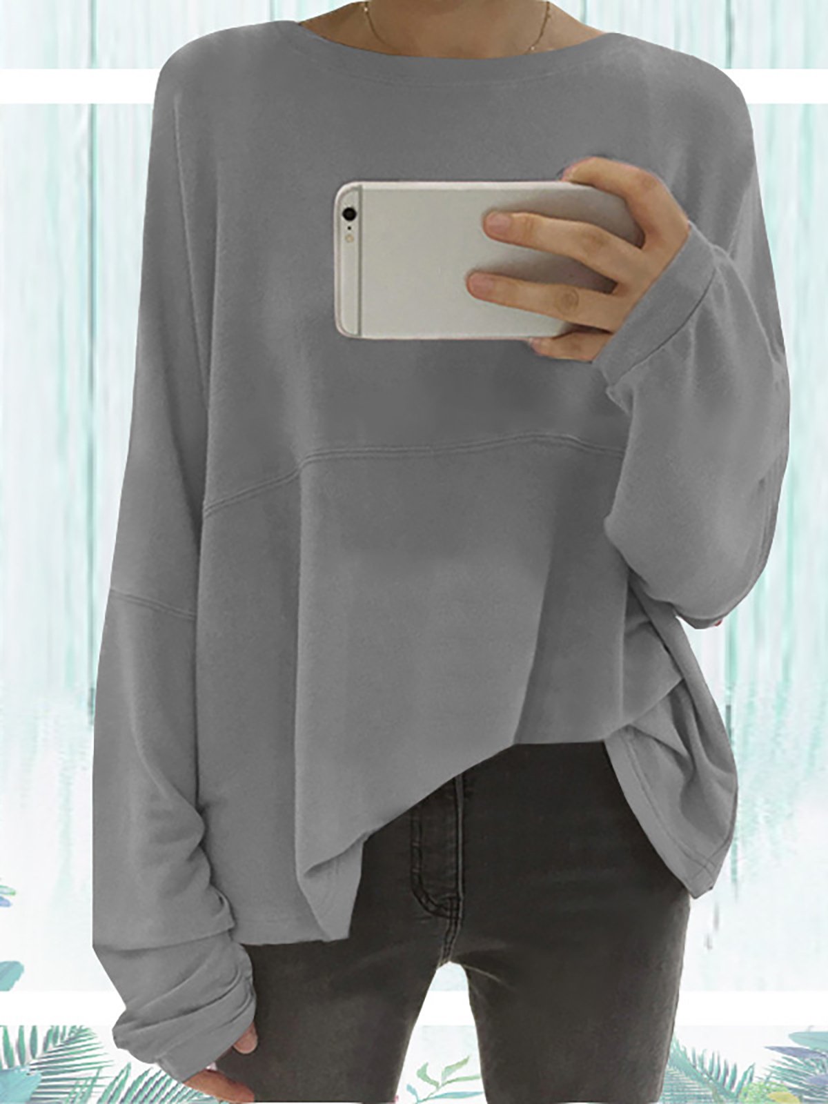 Long Sleeve Solid Elegant Paneled Round Neck Cotton Plus Size Chic Shirts