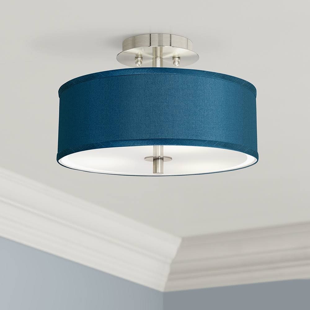 Possini Euro Design Blue Faux Silk 14x22 Wide Steel Ceiling Light