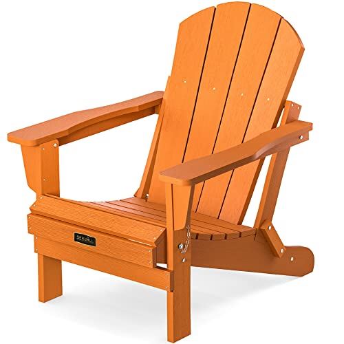SERWALL Folding Adirondack Chair Patio Chair Lawn Chairs Outdoor Chairs Adirondack Chairs Weather Resistant for Patio Deck Garden, Backyard Deck, Fire Pit & Lawn Furniture – Orange