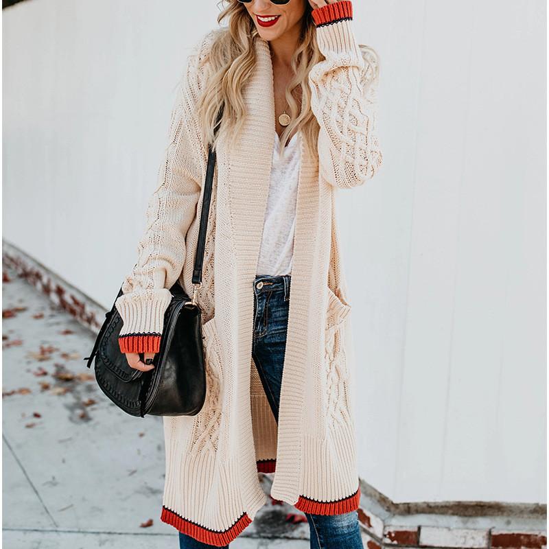 Long Cardigan Color Chiffon Pocket Cardigan