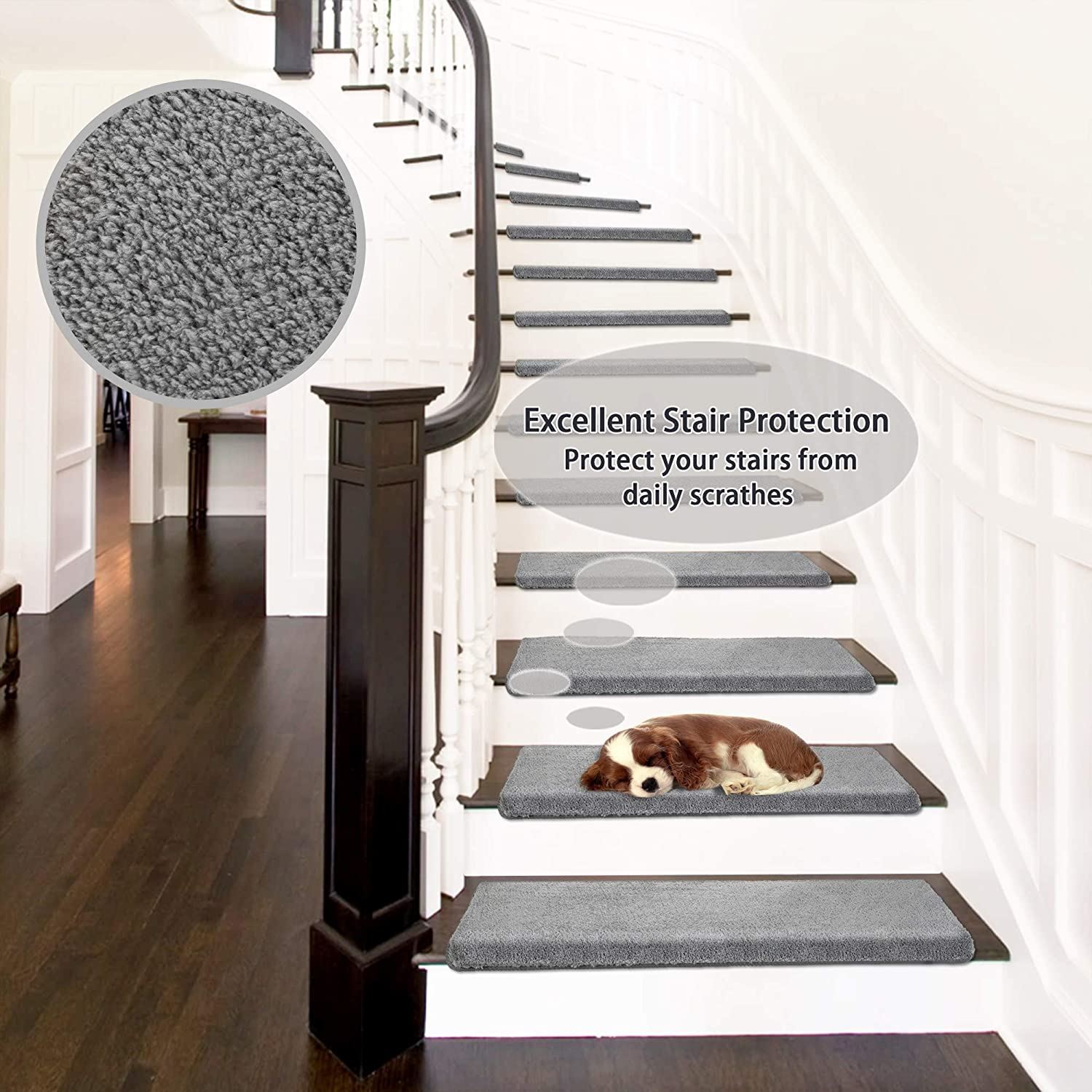 PURE ERA Bullnose Carpet Stair Treads Set of 14 Non-Slip Self Adhesive, 14 Pieces / Dark Brown