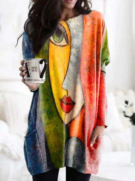 Abstract Long Sleeve Casual Shirts & Tops