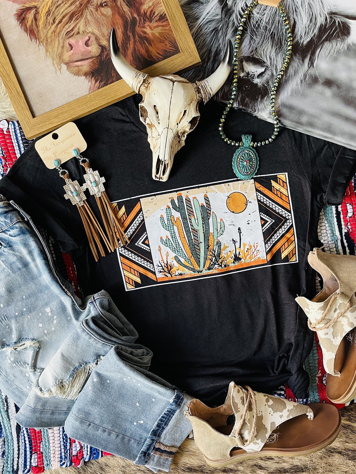 Short Sleeve Crew Neck Printed Geometric Shirts & Tops