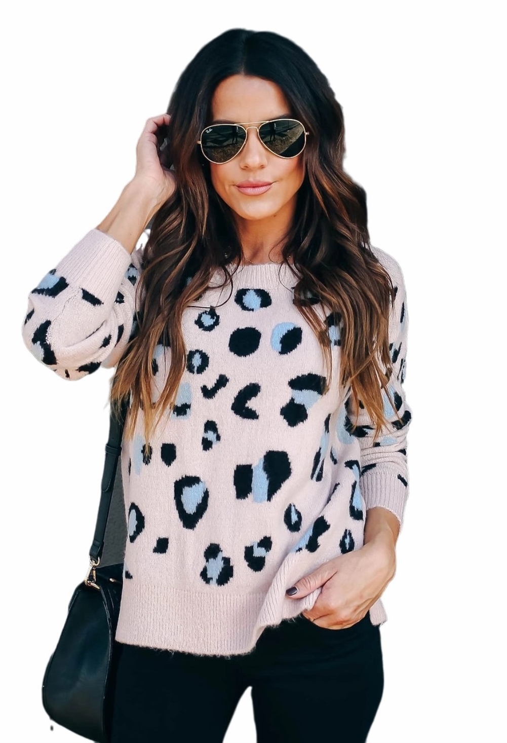 Fall Round Neck Pullover Leopard Sweater