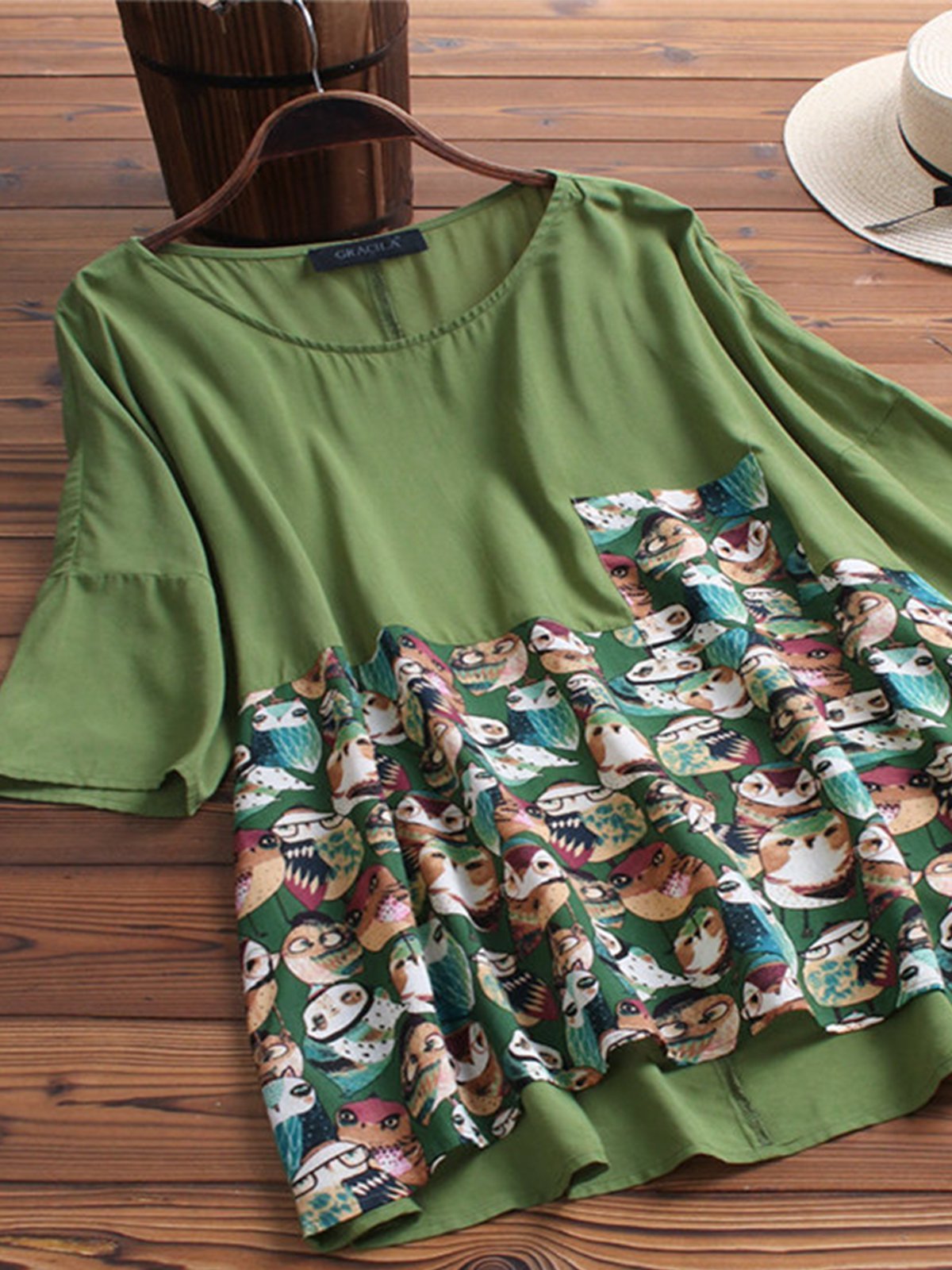 Patchwork Half Sleeve Shirts & Tops