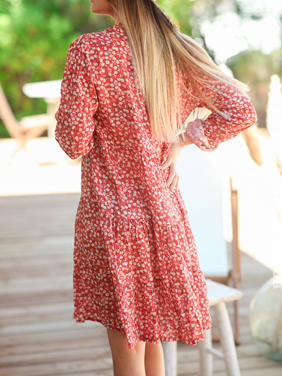 Rose Casual Floral V Neck Dresses