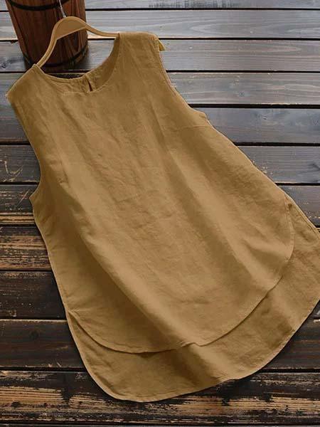 Cotton Sleeveless Paneled Shirts & Tops