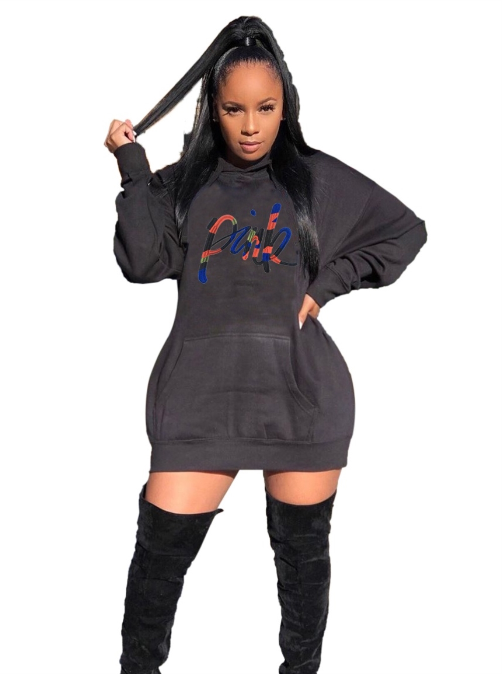 Print Long Sleeve Hoody Dress