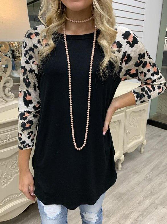 Casual Crew Neck 3/4 Sleeve Shirts & Tops