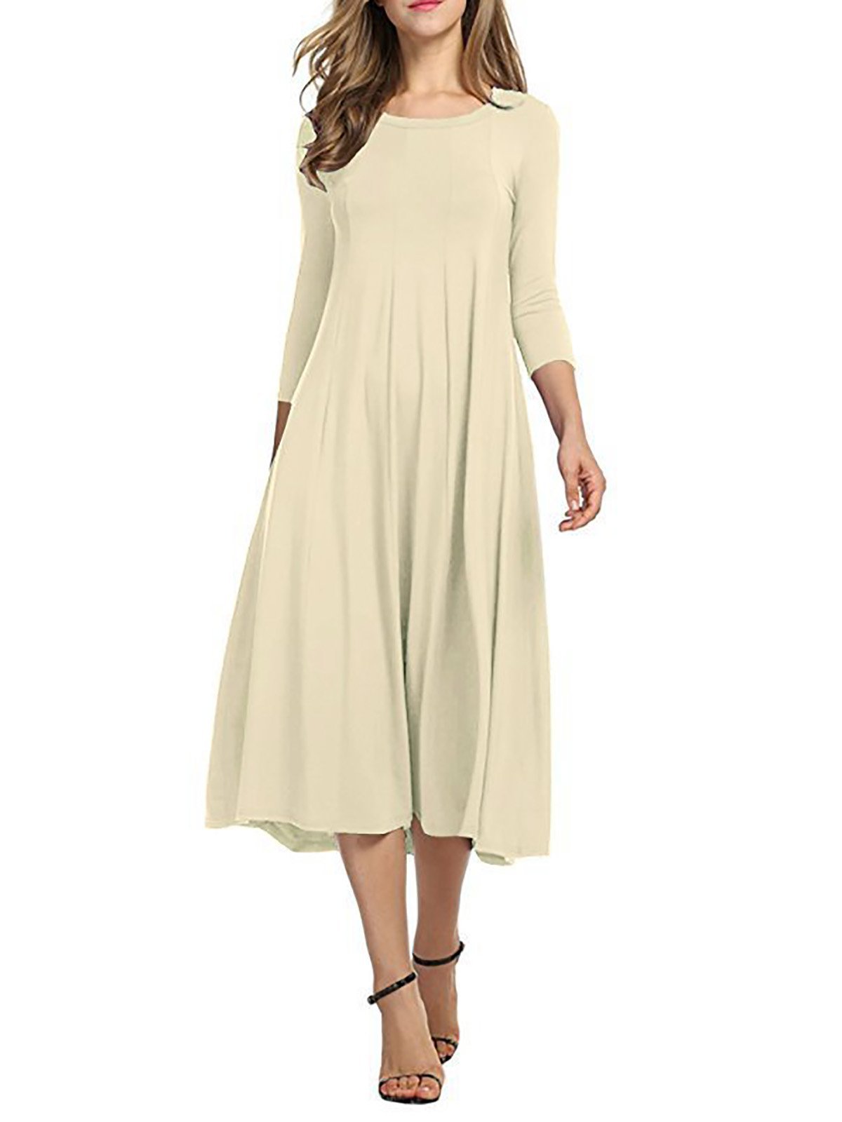 Elegant 3/4 Sleeve Polyester Casual Dresses