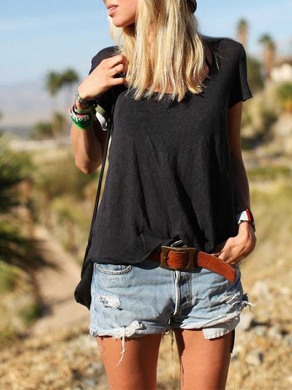 Black Short Sleeve Crew Neck Jersey Shirts & Tops