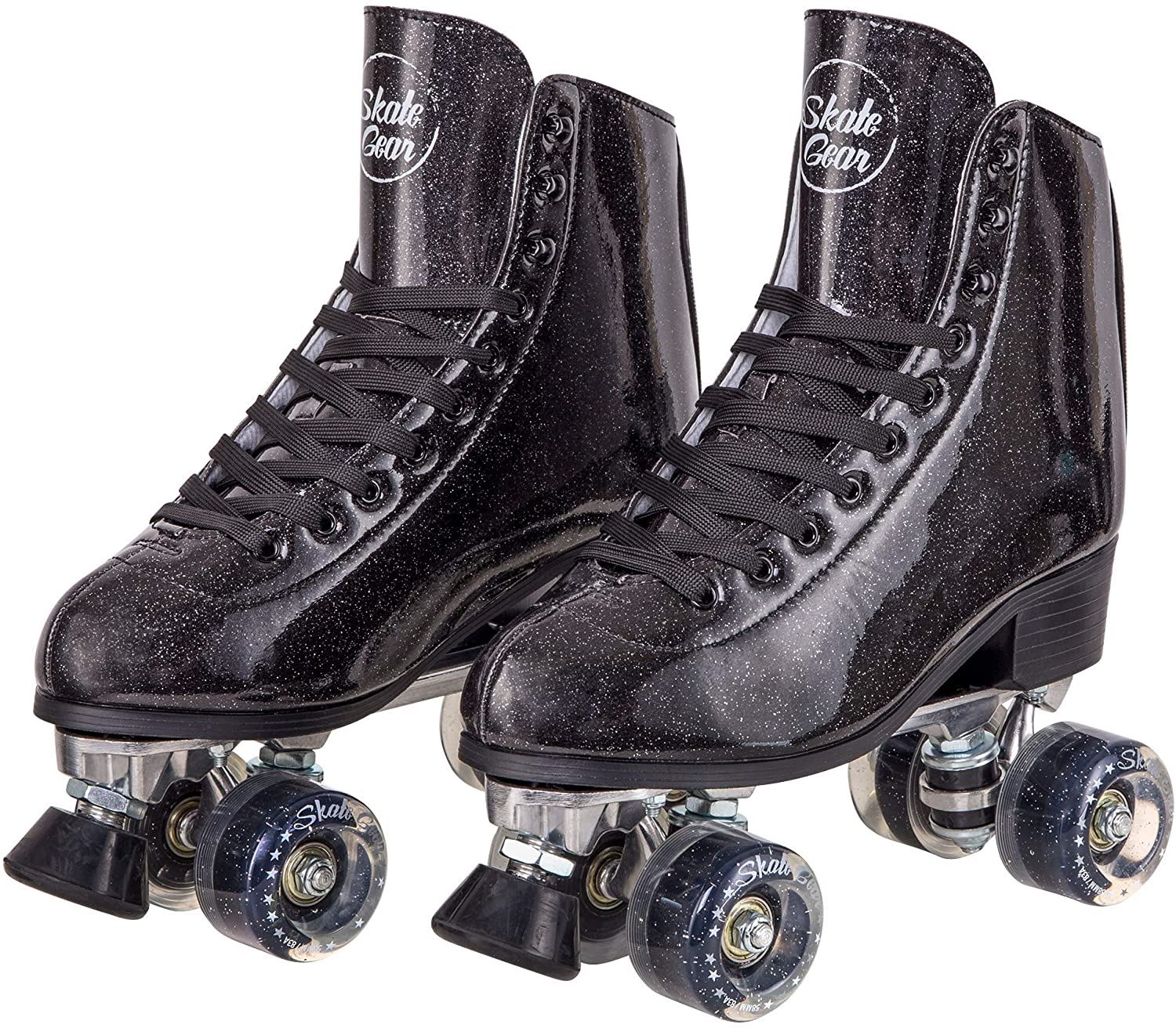 Skate Gear Sparkly Retro Quad Roller Skates, Glitter Pink/ Women’s 7 / Youth 6 / Men’s 6