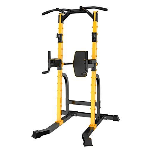 ZENOVA Power Tower Pull up Bar Dip Station Strength Training Equipment for Home Workout (Yellow)