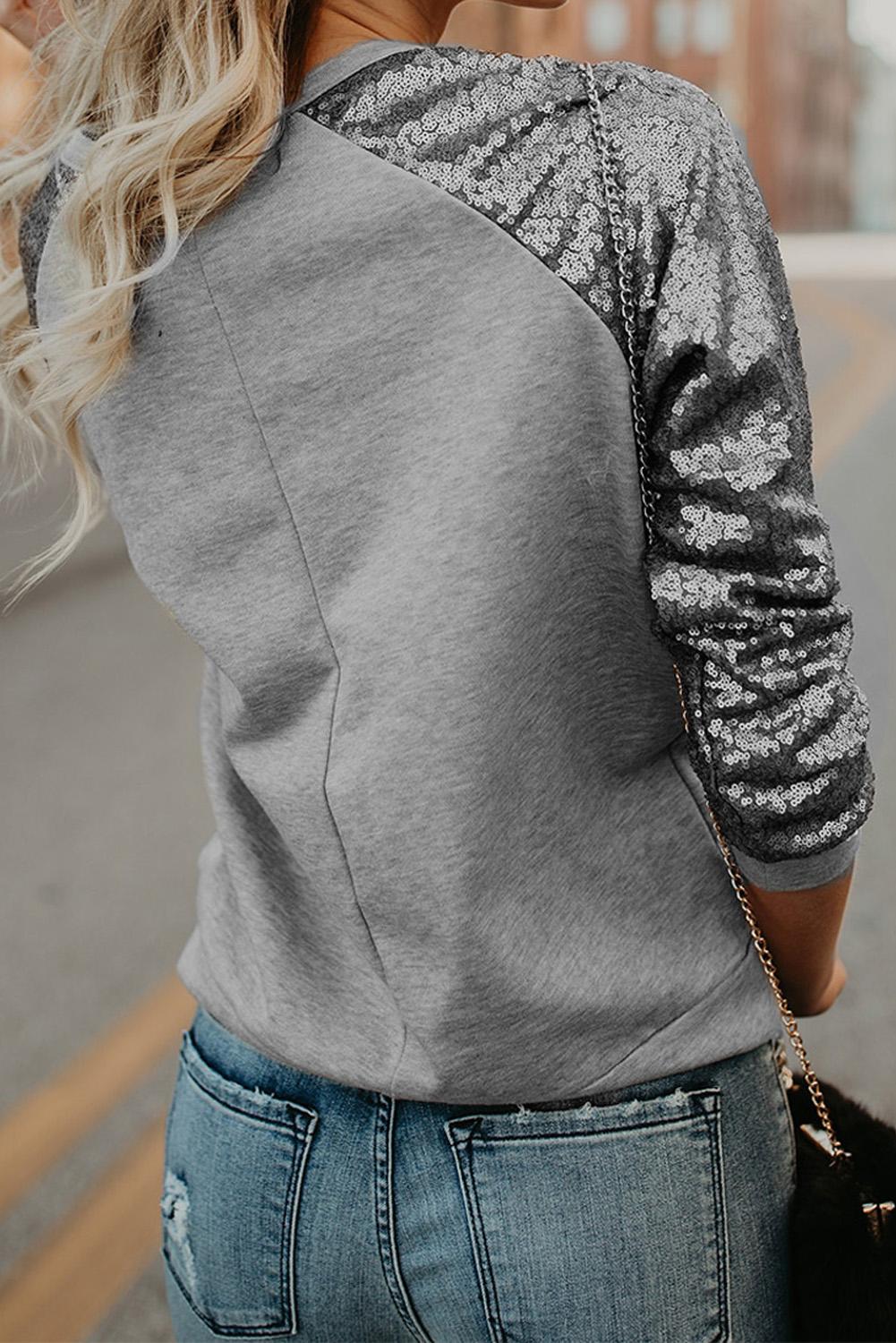 Gray Gotta Have It Sequin Knit Top