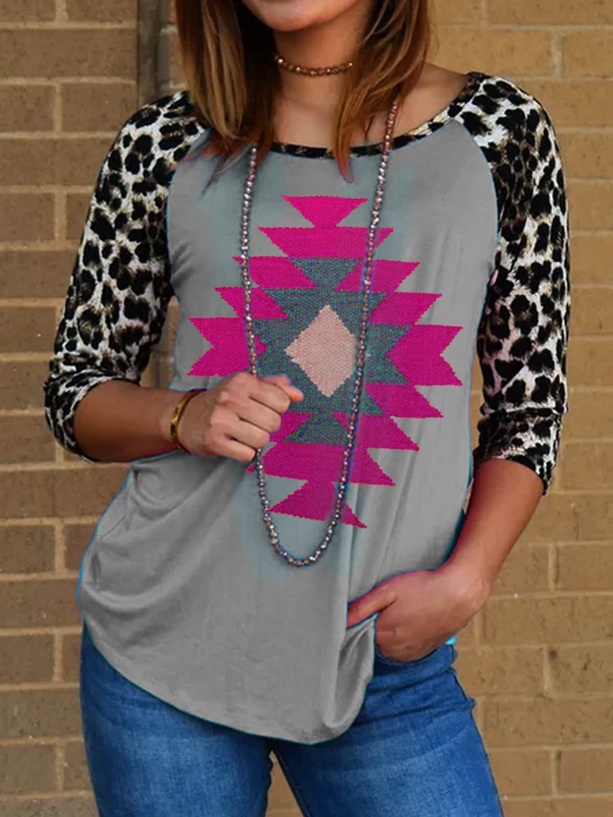 Half Sleeve Printed Tribal Vintage Shirts & Tops