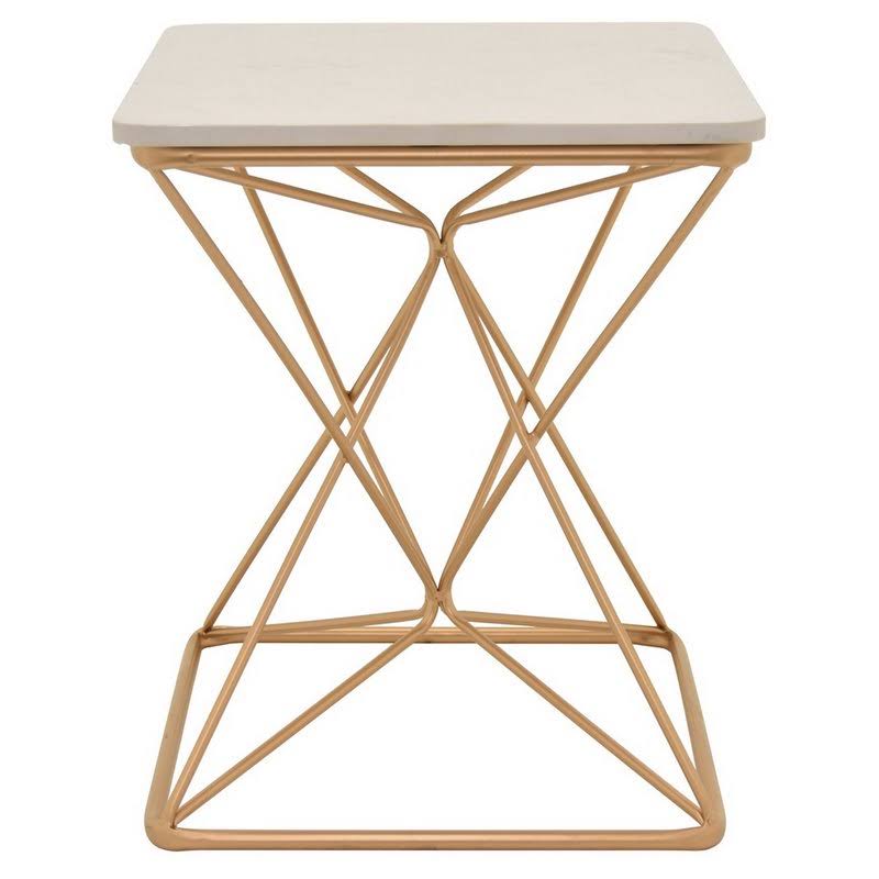 Plutus Brands PBTH94234 Metal Side Table with Marble Top in Gold Metal